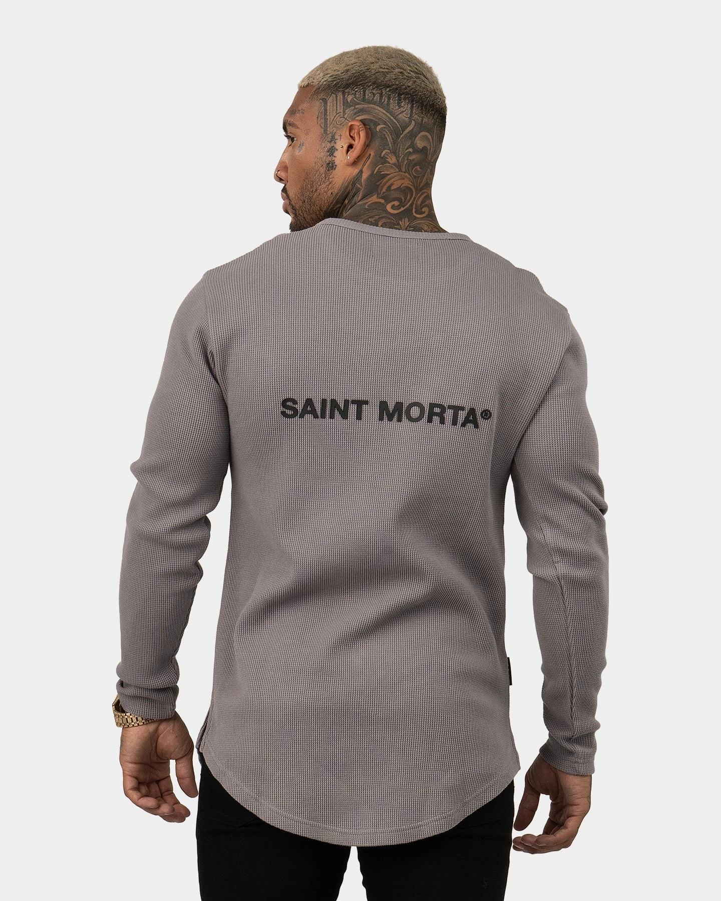 Saint Morta Icon Waffle Long Sleeve T-Shirt Grey/Black 4 Saint Morta Icon Waffle Long Sleeve T-Shirt Grey/Black - Image 4
