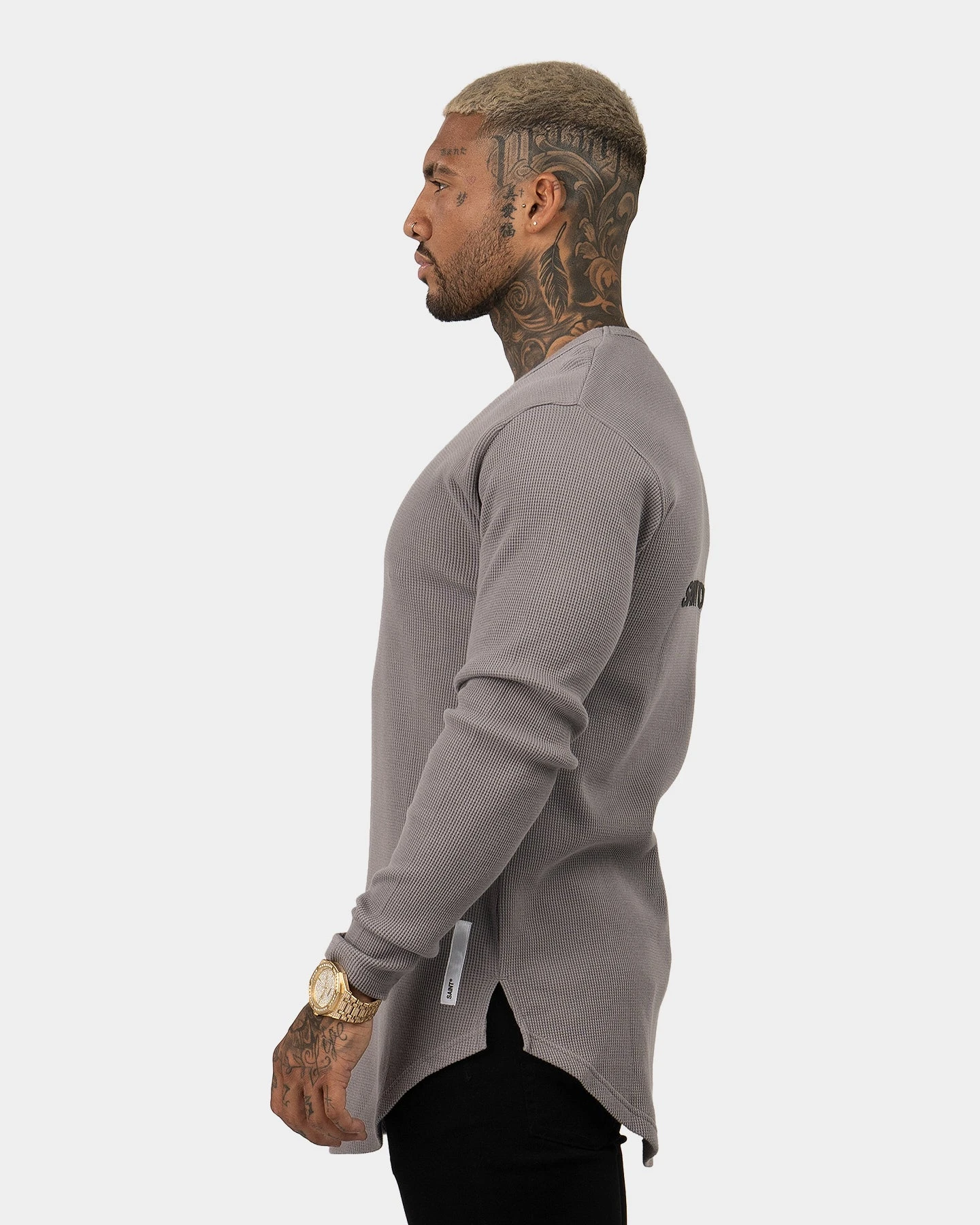 Saint Morta Icon Waffle Long Sleeve T-Shirt Grey/Black 6 Saint Morta Icon Waffle Long Sleeve T-Shirt Grey/Black - Image 6