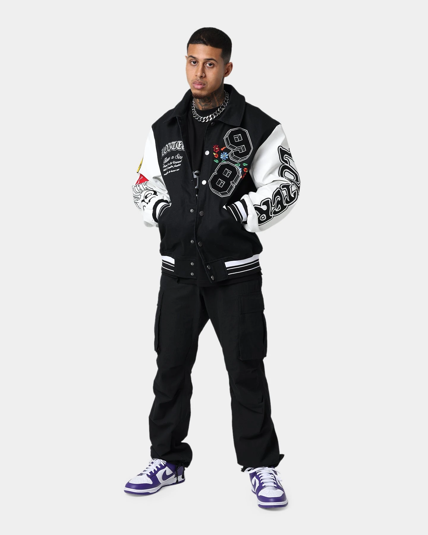 Loiter Flaws Varsity Jacket Black/White 2 Loiter Flaws Varsity Jacket Black/White - Image 2