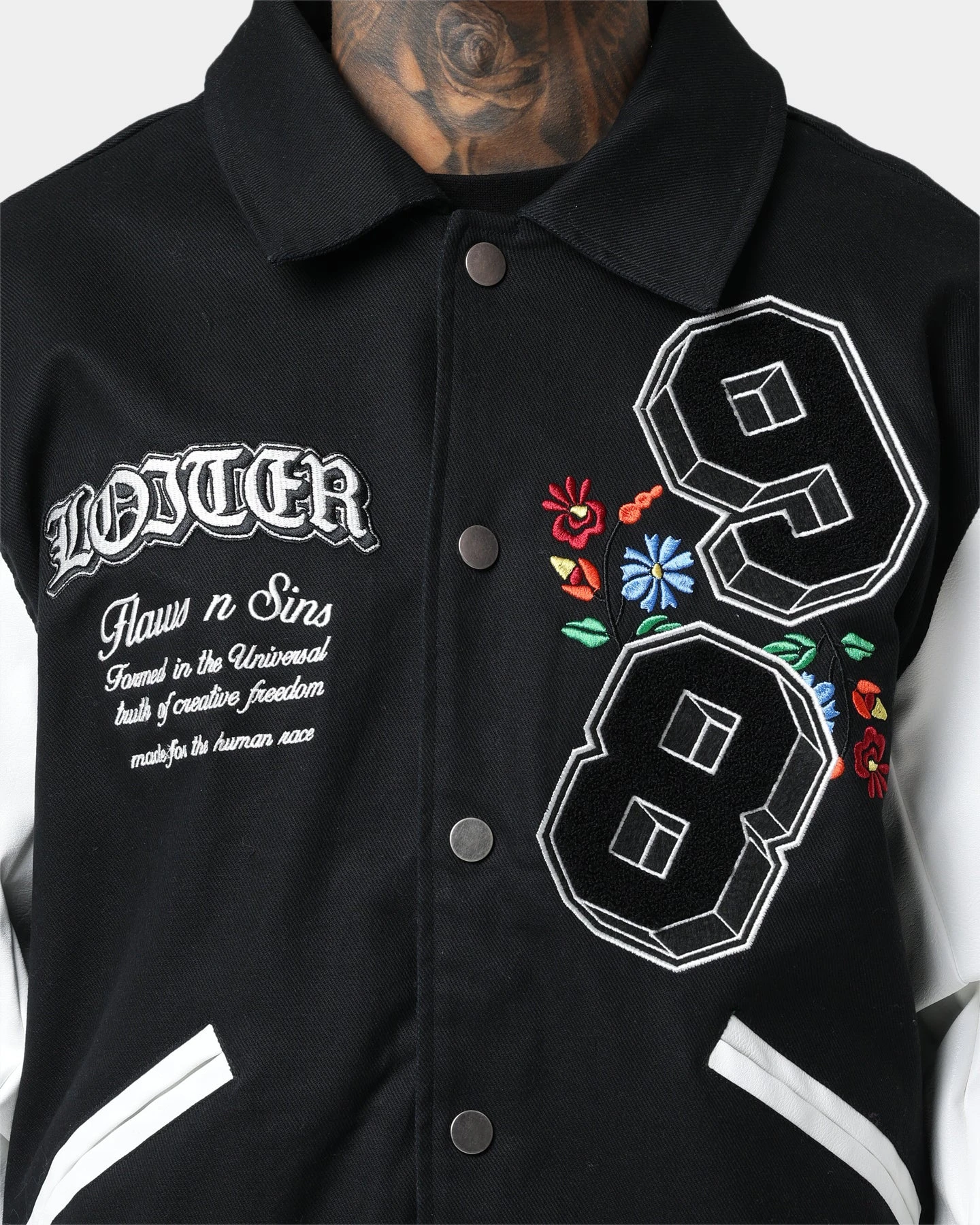 Loiter Flaws Varsity Jacket Black/White 3 Loiter Flaws Varsity Jacket Black/White - Image 3