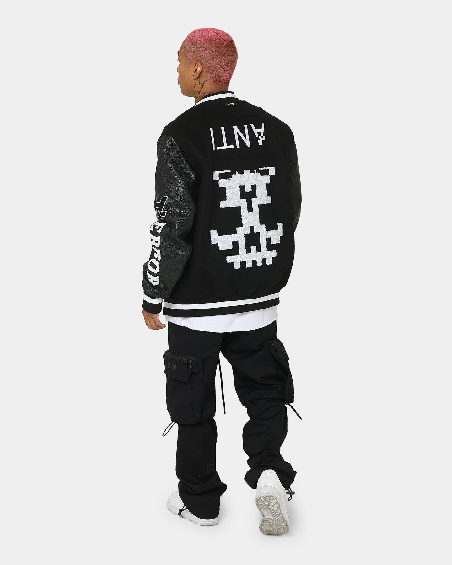 The Anti Order Dead Pixel Leather Varsity Jacket Black/White 2 The Anti Order Dead Pixel Leather Varsity Jacket Black/White - Image 2
