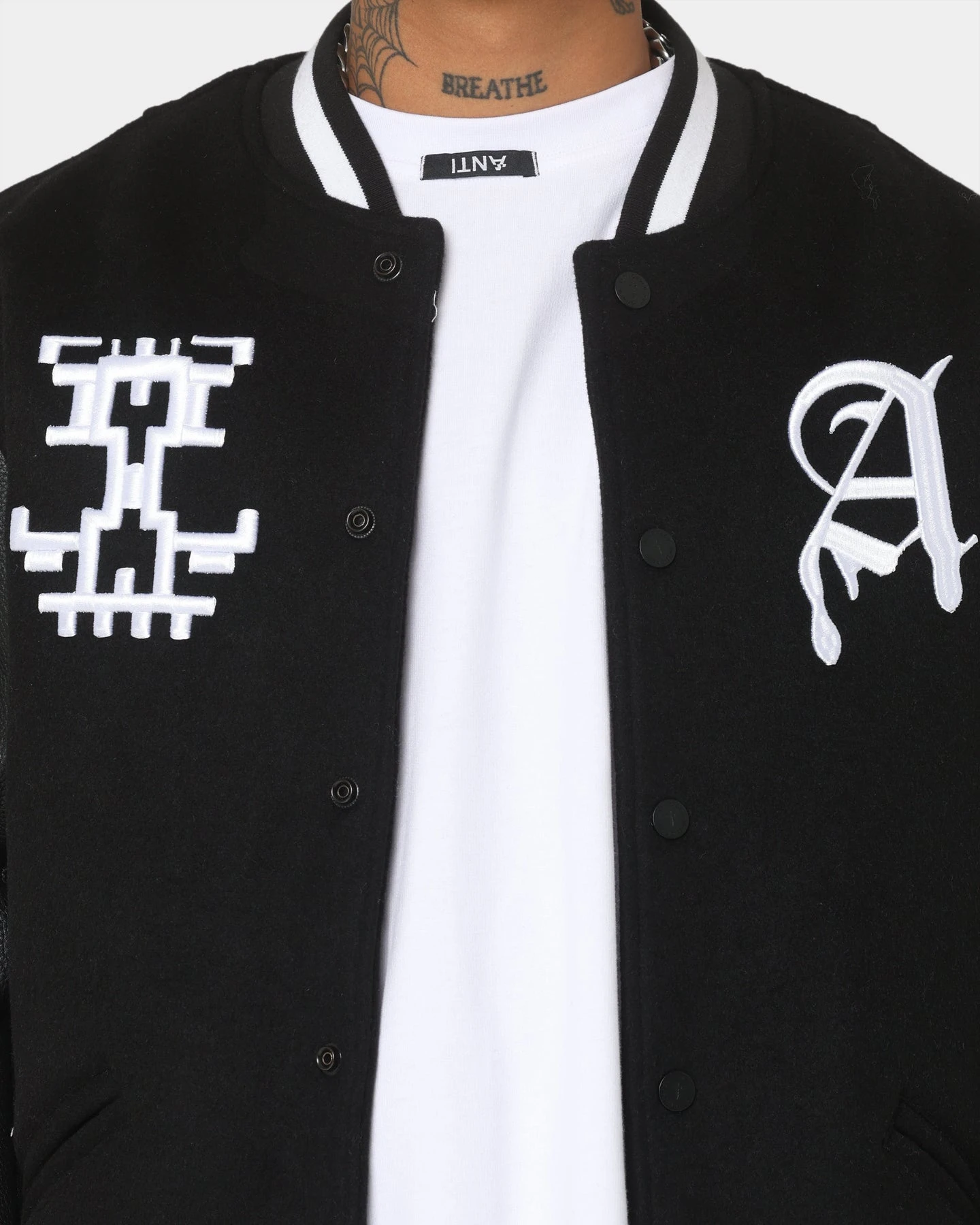 The Anti Order Dead Pixel Leather Varsity Jacket Black/White 3 The Anti Order Dead Pixel Leather Varsity Jacket Black/White - Image 3