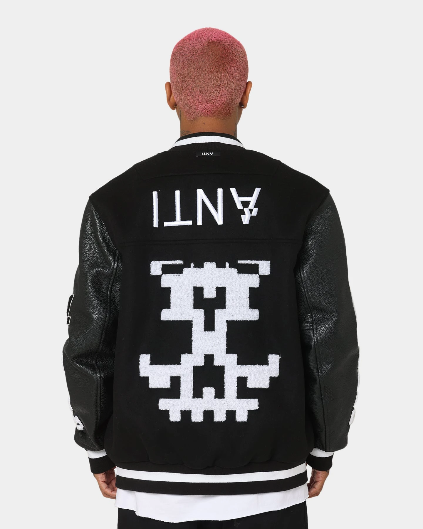 The Anti Order Dead Pixel Leather Varsity Jacket Black/White 4 The Anti Order Dead Pixel Leather Varsity Jacket Black/White - Image 4