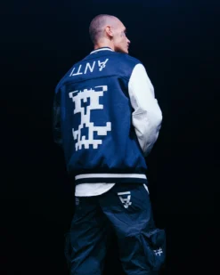 The Anti Order Dead Pixel Leather Varsity Jacket Jacket Navy/Black -Champions Style 02036101 YN208 mens 0004