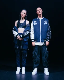 The Anti Order Dead Pixel Leather Varsity Jacket Jacket Navy/Black -Champions Style 02036101 YN208 mens 0005