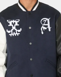 The Anti Order Dead Pixel Leather Varsity Jacket Jacket Navy/Black -Champions Style 02036101 YN208 mens 0030