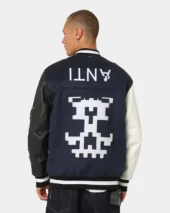 The Anti Order Dead Pixel Leather Varsity Jacket Jacket Navy/Black -Champions Style 02036101 YN208 mens 0070