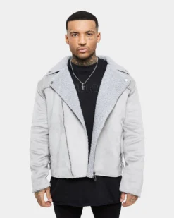 Saint Morta Deathproof Imperial Sherpa Biker Jackett Light Grey -Champions Style 02036166 YL210 mens 030