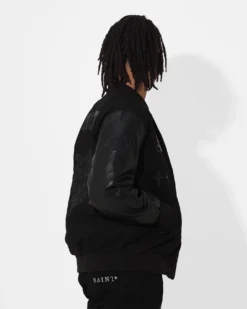 Saint Morta Graveyard Varsity Jacket Black/Black 14 Saint Morta Graveyard Varsity Jacket Black/Black -Champions Style 02036170 YB015 mens 060