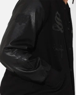 Saint Morta Graveyard Varsity Jacket Black/Black 17 Saint Morta Graveyard Varsity Jacket Black/Black -Champions Style 02036170 YB015 mens 090