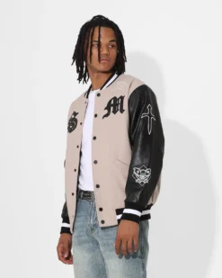 Saint Morta Graveyard Varsity Jacket Stone/Black -Champions Style 02036170 YS587 mens 0070