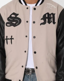 Saint Morta Graveyard Varsity Jacket Stone/Black -Champions Style 02036170 YS587 mens 040
