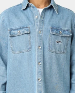 X-Large Denim Long Sleeve Work Shirt Mid Blue -Champions Style 02038243 YB673 mens 00030