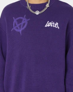 Loiter Void Knit Sweater Purple -Champions Style 02039718 YP200 mens 0040 5e43b77e 82ca 487e 8279 e43ef4133835