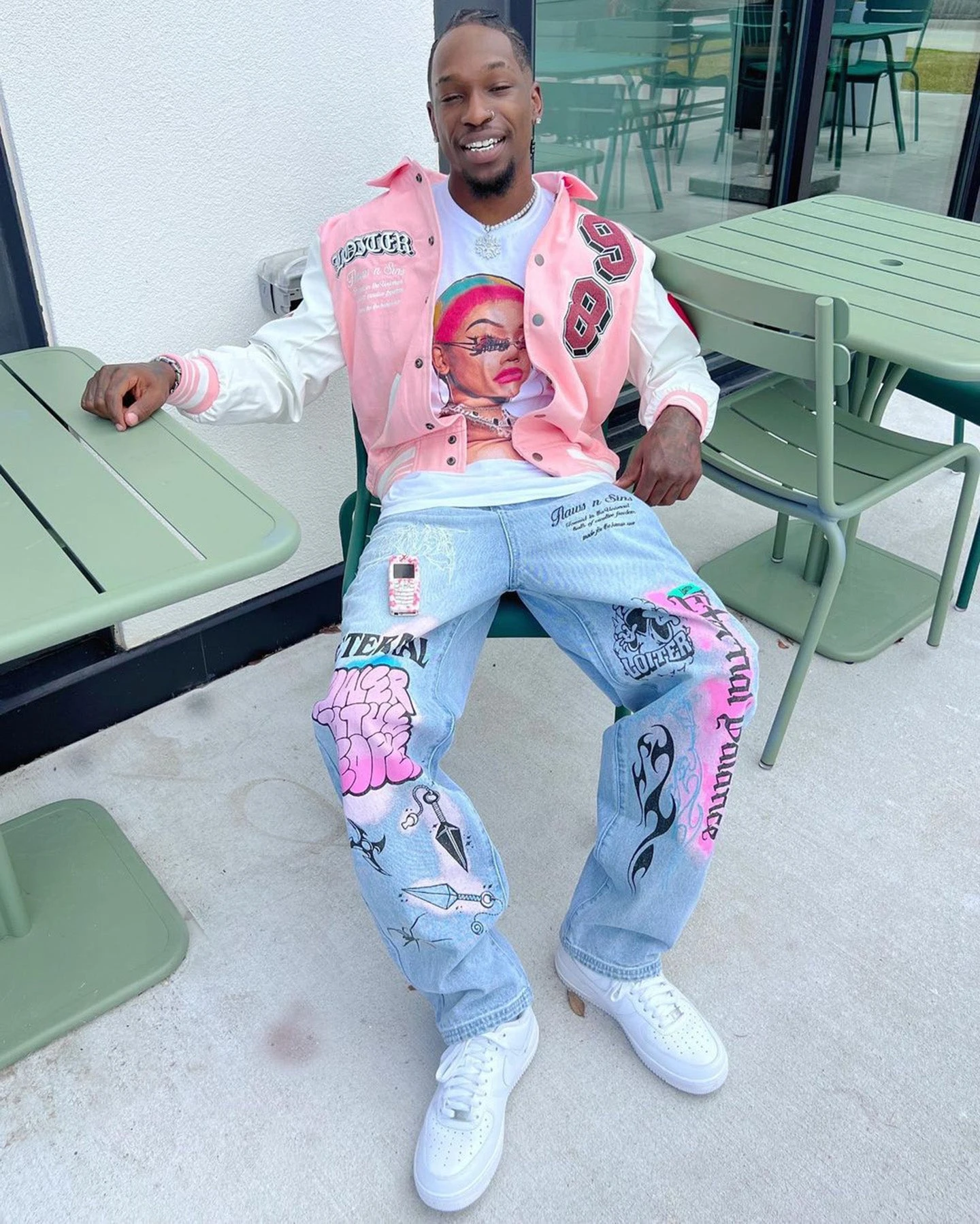 Loiter Human Varsity Jacket Pink 1 Loiter Human Varsity Jacket Pink