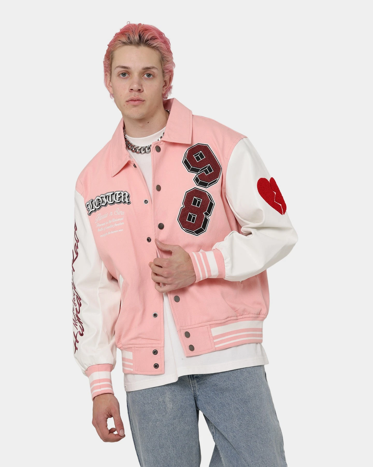 Loiter Human Varsity Jacket Pink 2 Loiter Human Varsity Jacket Pink - Image 2