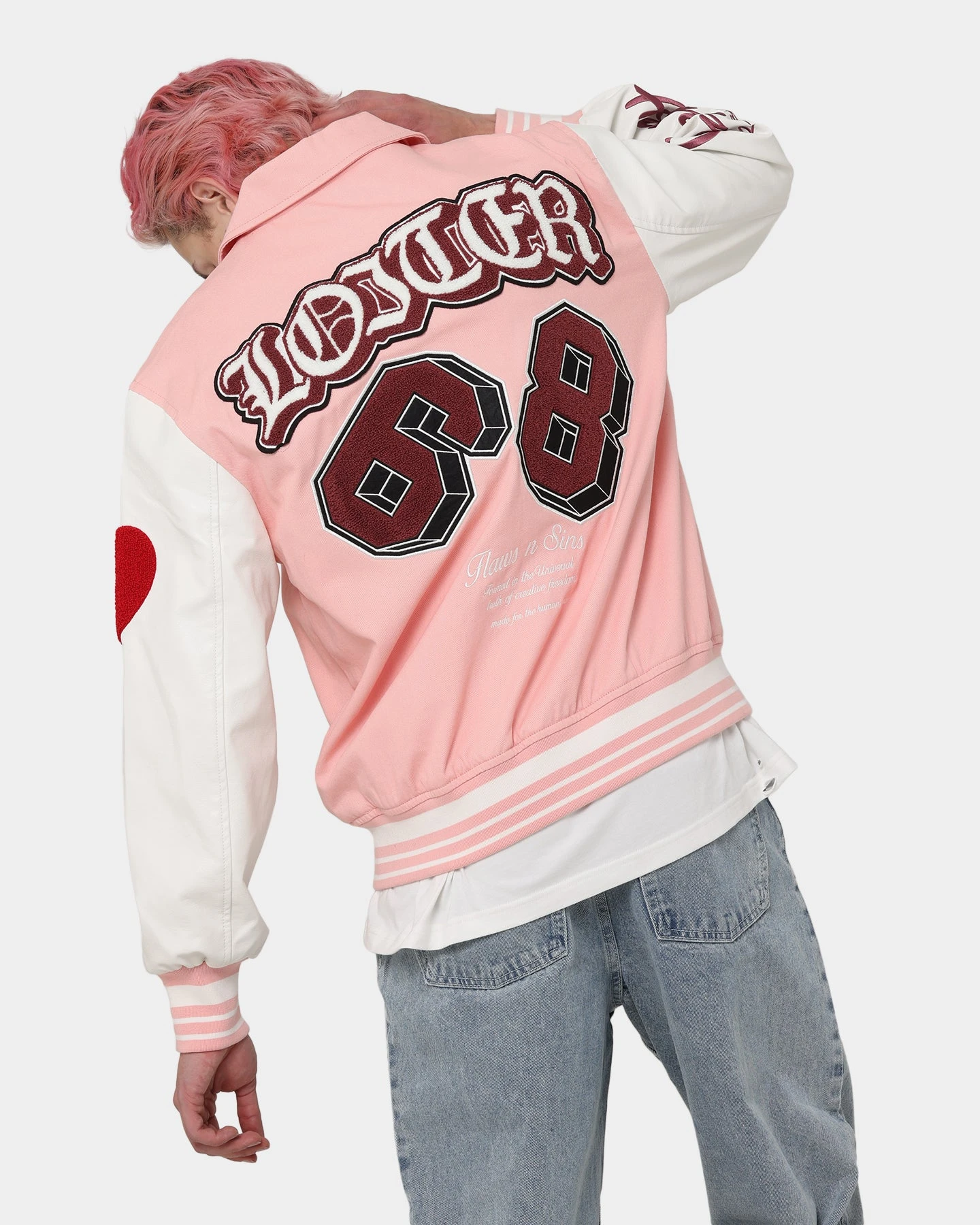 Loiter Human Varsity Jacket Pink 3 Loiter Human Varsity Jacket Pink - Image 3