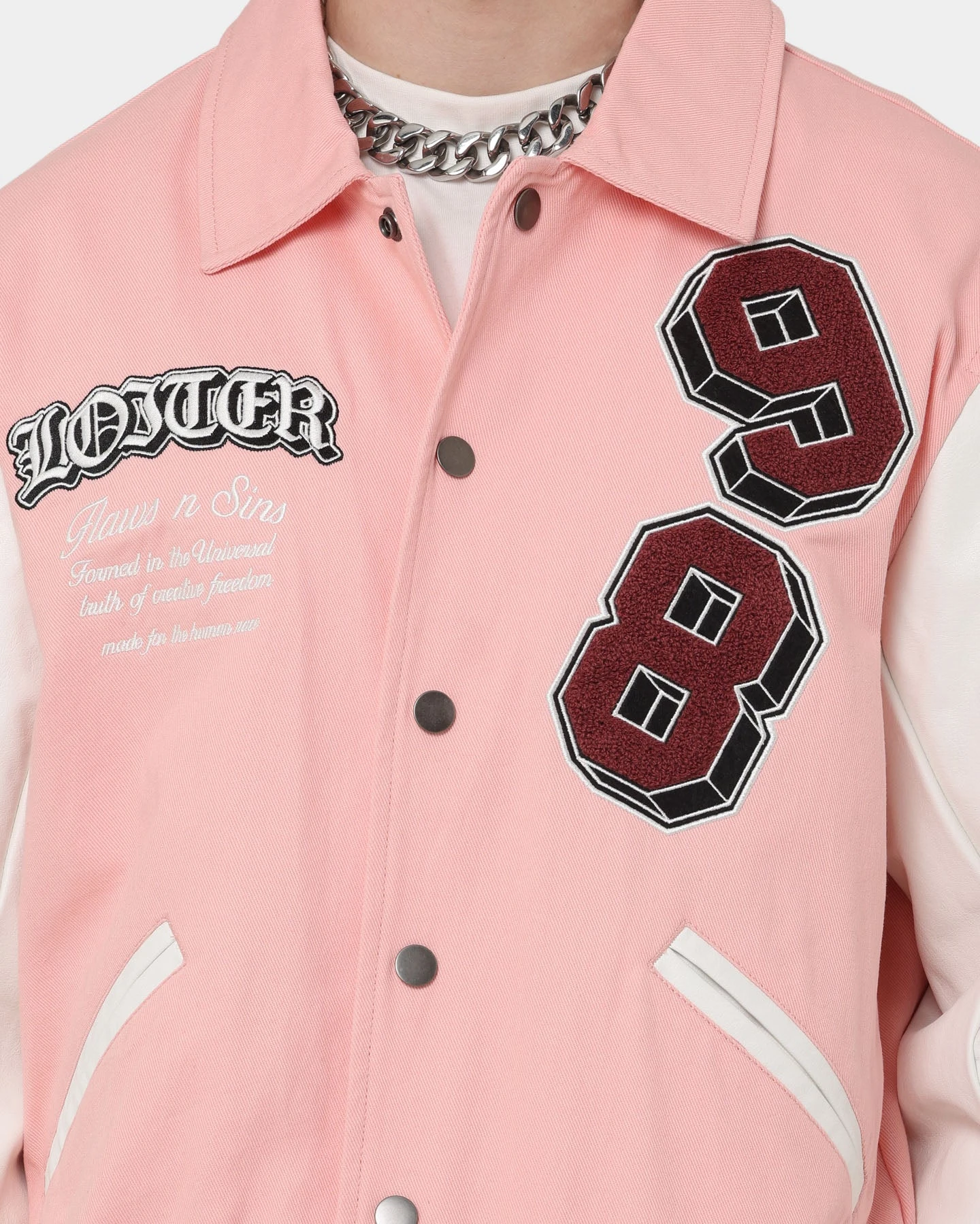 Loiter Human Varsity Jacket Pink 5 Loiter Human Varsity Jacket Pink - Image 5