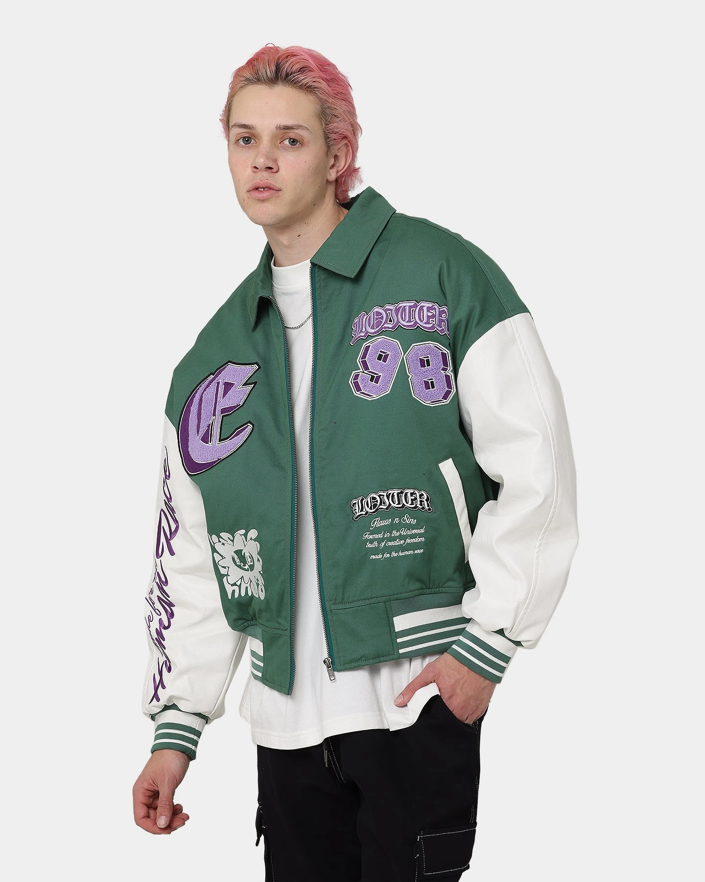 Loiter Ethereal Varsity Jacket Green 1 Loiter Ethereal Varsity Jacket Green
