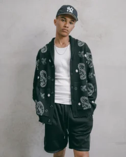 Carre Bandana Distressed Cardigan Black