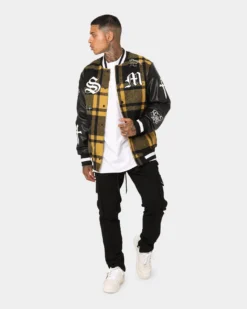 Saint Morta Graveyard Plaid Varsity Jacket Black/Yellow -Champions Style 02043105 YB016 mens 0030