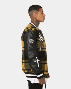 Saint Morta Graveyard Plaid Varsity Jacket Black/Yellow -Champions Style 02043105 YB016 mens 0060