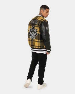 Saint Morta Graveyard Plaid Varsity Jacket Black/Yellow -Champions Style 02043105 YB016 mens 0080