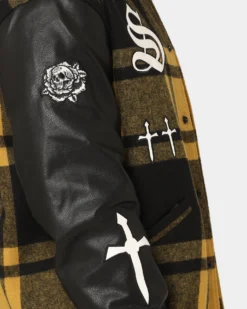 Saint Morta Graveyard Plaid Varsity Jacket Black/Yellow -Champions Style 02043105 YB016 mens 0090