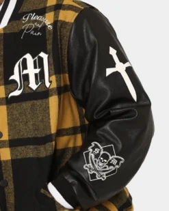 Saint Morta Graveyard Plaid Varsity Jacket Black/Yellow -Champions Style 02043105 YB016 mens 0100