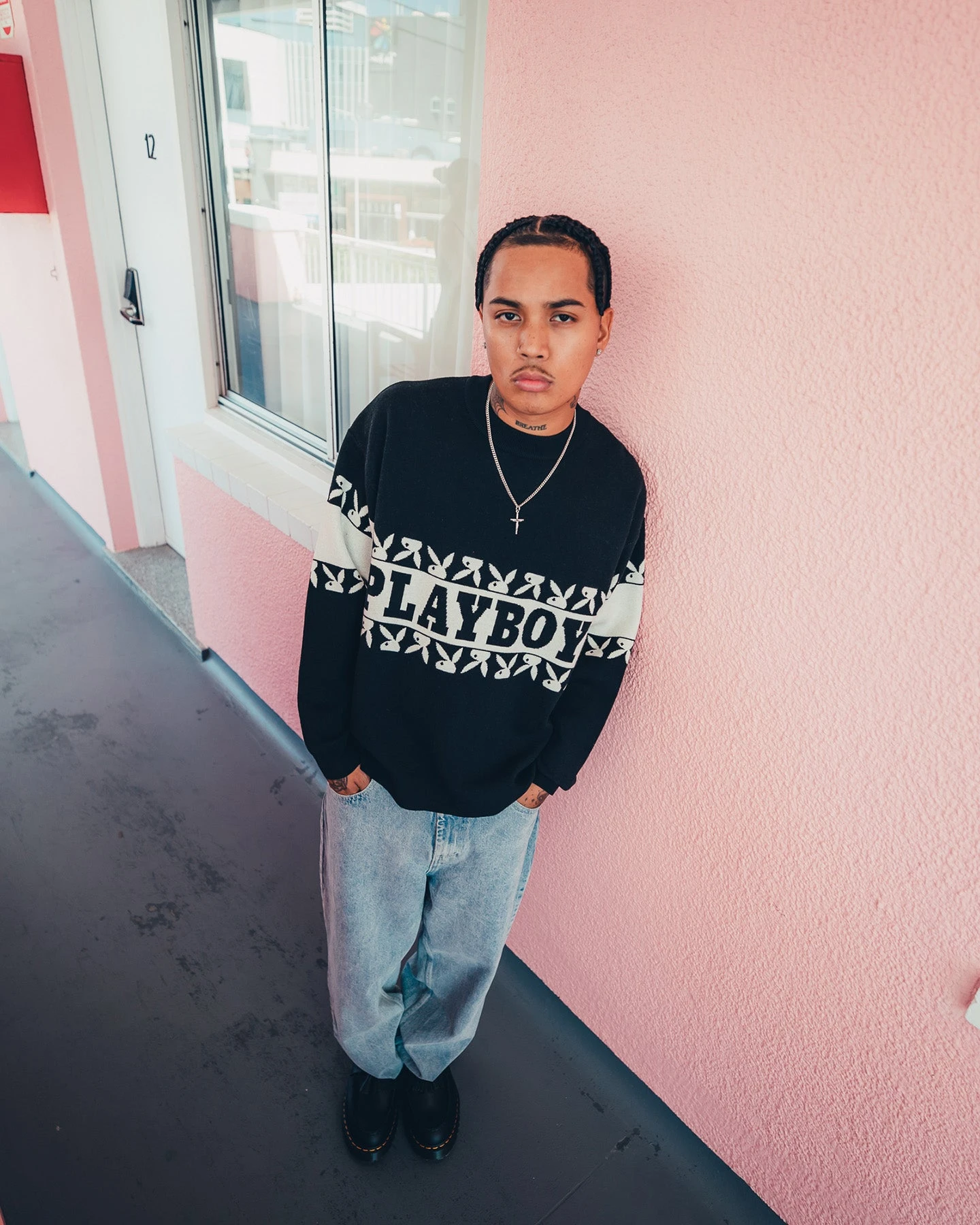 Playboy By CK Cozy Knit Sweater Black/Off White 1 Playboy By CK Cozy Knit Sweater Black/Off White