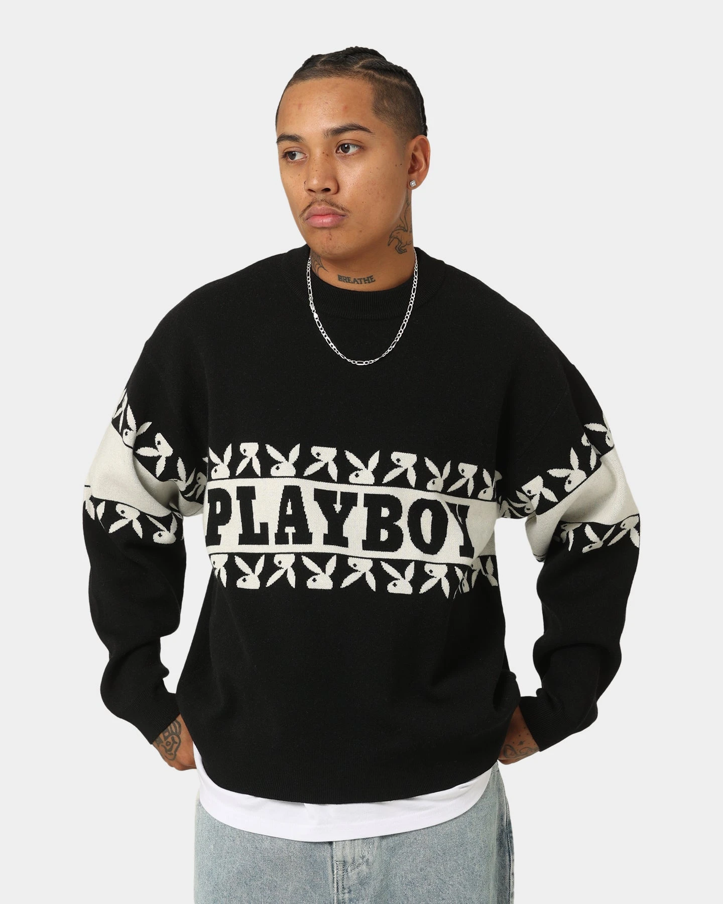 Playboy By CK Cozy Knit Sweater Black/Off White 2 Playboy By CK Cozy Knit Sweater Black/Off White - Image 2