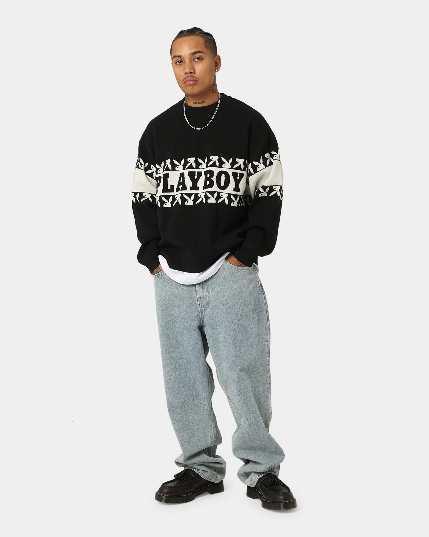 Playboy By CK Cozy Knit Sweater Black/Off White 3 Playboy By CK Cozy Knit Sweater Black/Off White - Image 3