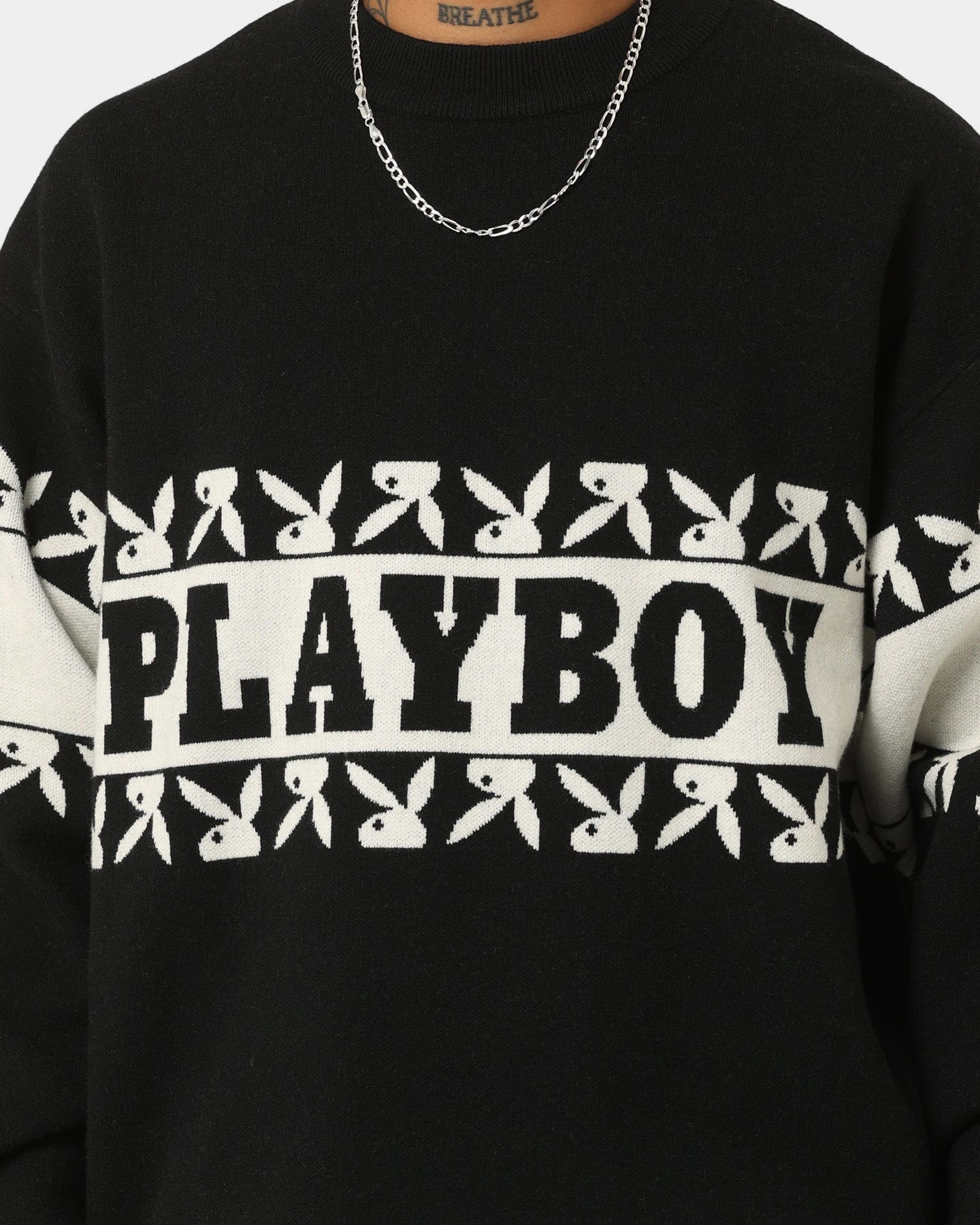 Playboy By CK Cozy Knit Sweater Black/Off White 4 Playboy By CK Cozy Knit Sweater Black/Off White - Image 4