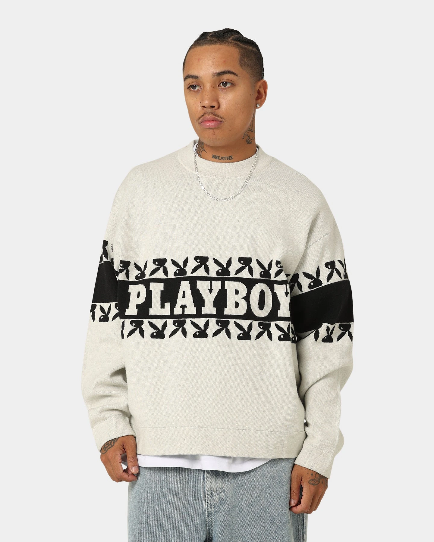 Playboy By CK Cozy Knit Sweater V2 Off White/Black 1 Playboy By CK Cozy Knit Sweater V2 Off White/Black