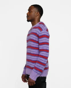 MNML Striped Mohair Sweater Purple -Champions Style 02044644 YP200 mens 0060