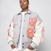 Loiter Flower Varsity Jacket Light Grey/Off White