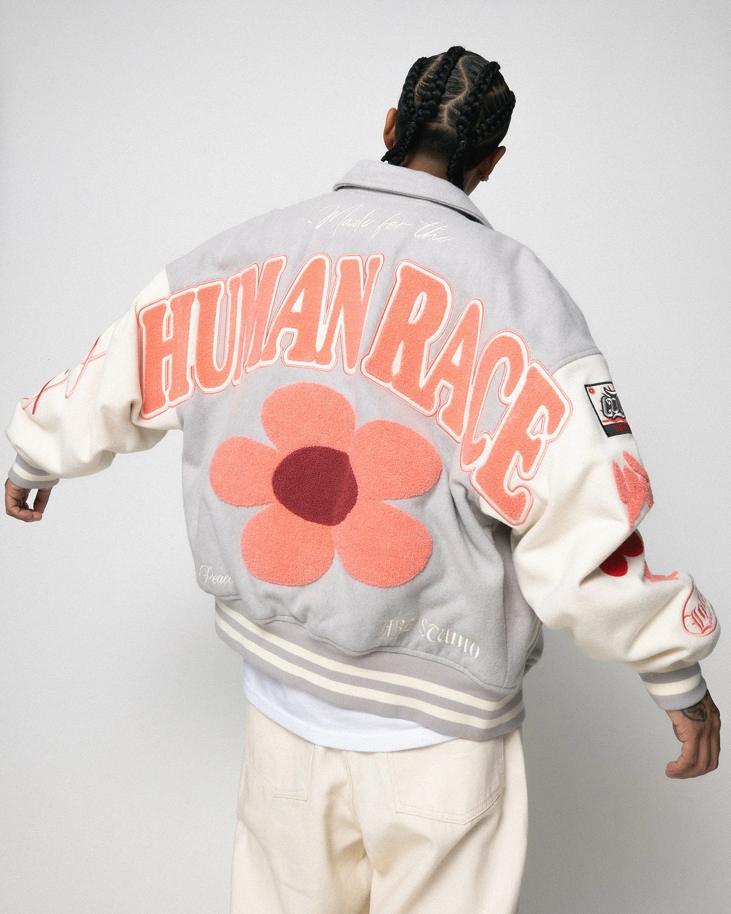 Loiter Flower Varsity Jacket Light Grey/Off White 2 Loiter Flower Varsity Jacket Light Grey/Off White - Image 2