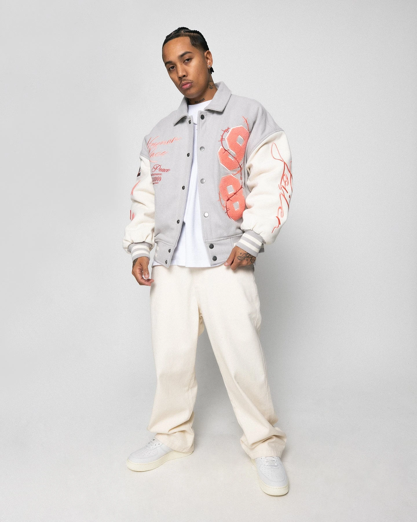 Loiter Flower Varsity Jacket Light Grey/Off White 3 Loiter Flower Varsity Jacket Light Grey/Off White - Image 3