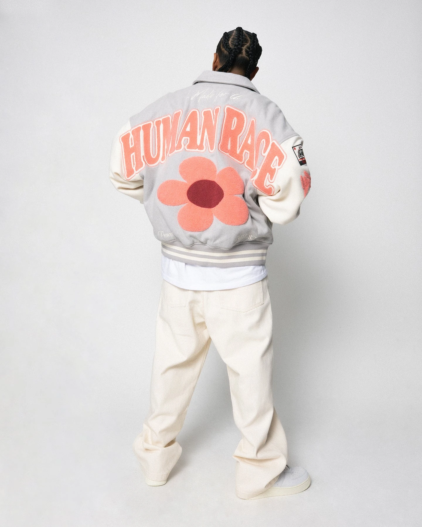 Loiter Flower Varsity Jacket Light Grey/Off White 4 Loiter Flower Varsity Jacket Light Grey/Off White - Image 4