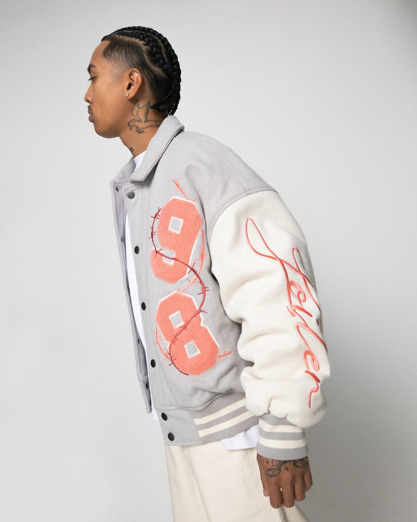 Loiter Flower Varsity Jacket Light Grey/Off White 5 Loiter Flower Varsity Jacket Light Grey/Off White - Image 5