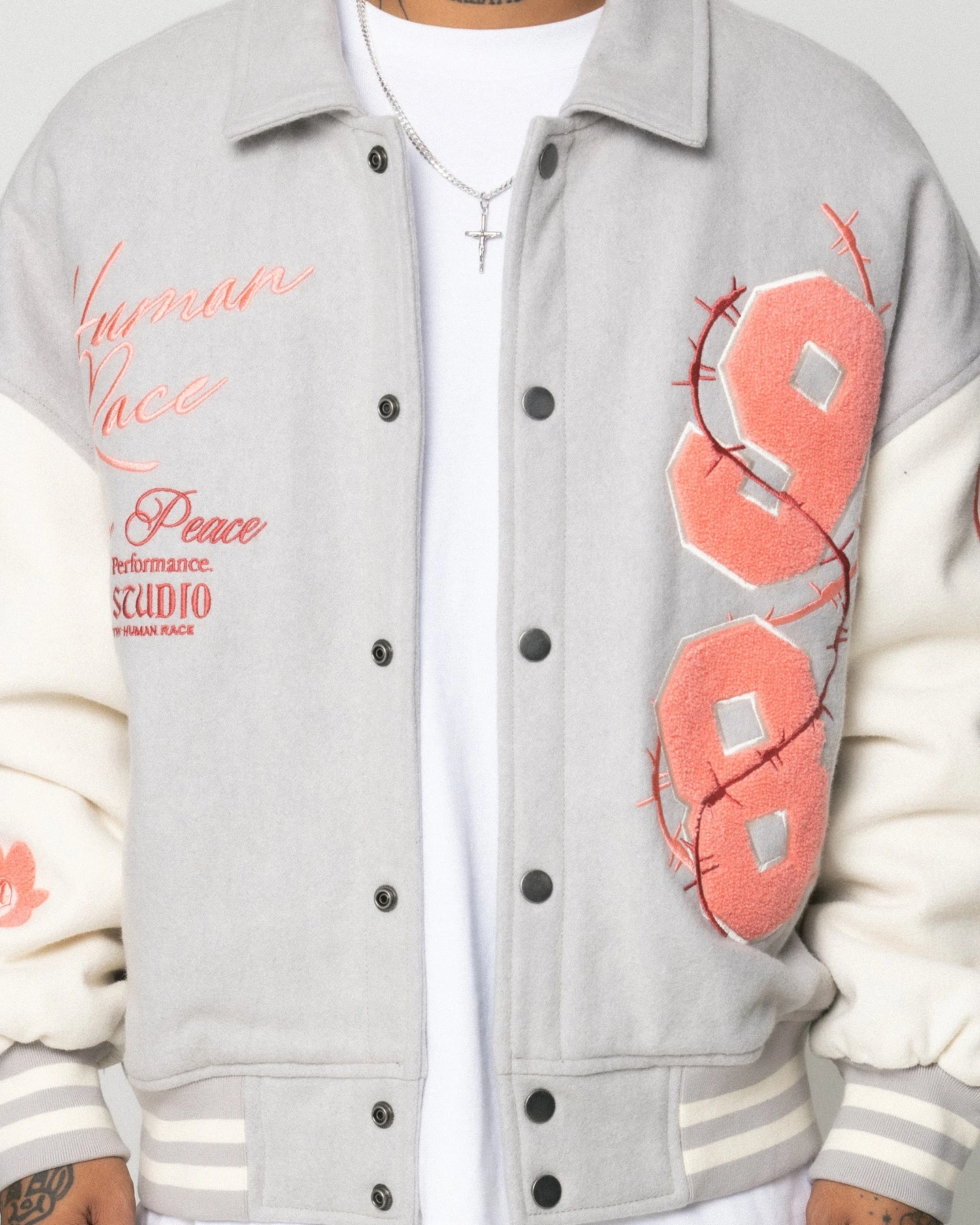 Loiter Flower Varsity Jacket Light Grey/Off White 7 Loiter Flower Varsity Jacket Light Grey/Off White - Image 7