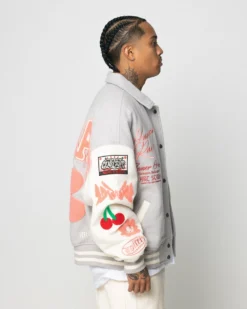 Loiter Flower Varsity Jacket Light Grey/Off White 17 Loiter Flower Varsity Jacket Light Grey/Off White -Champions Style 02045137 YL244 mens 090
