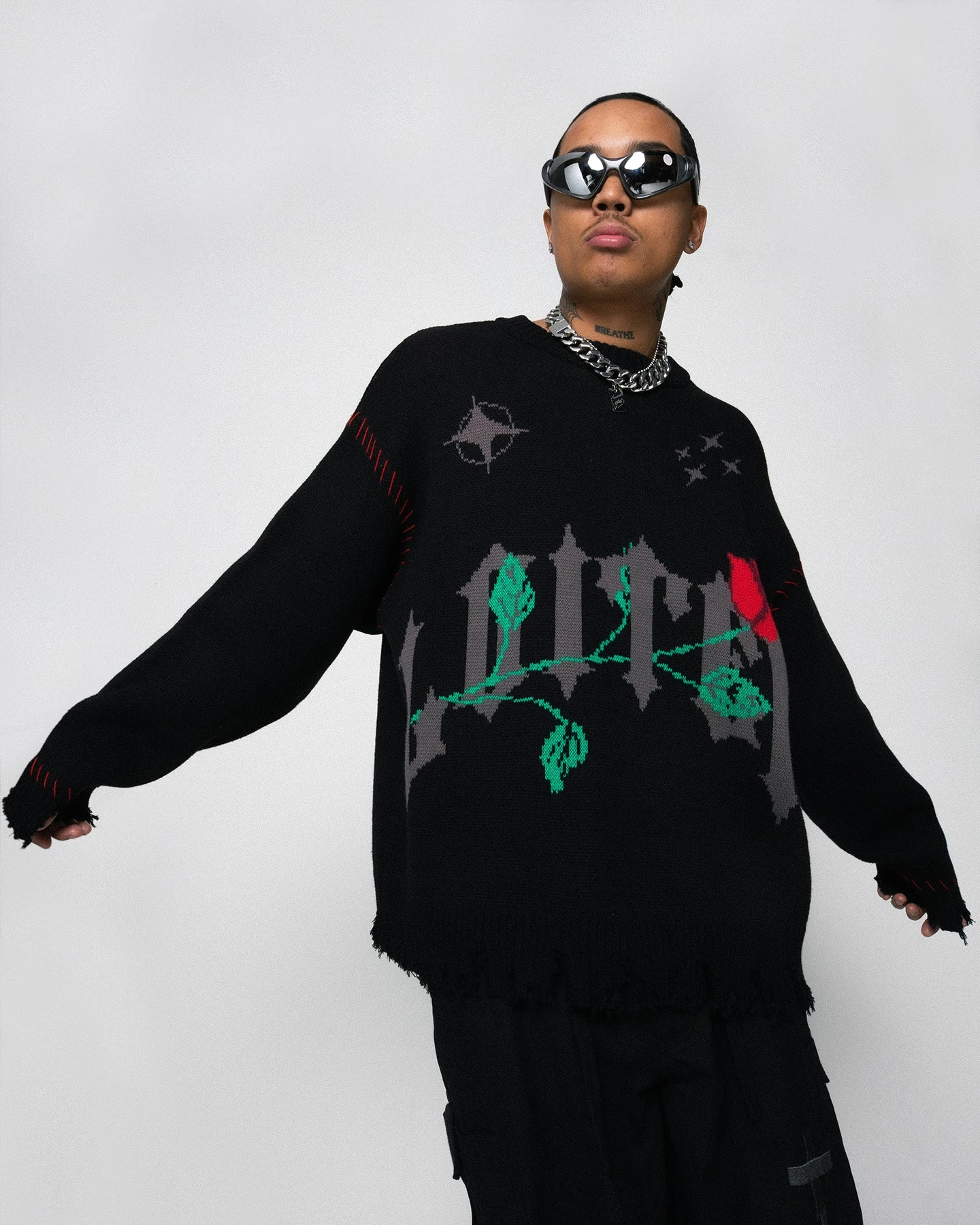 Loiter Fable Distressed Knit Sweater Black 1 Loiter Fable Distressed Knit Sweater Black