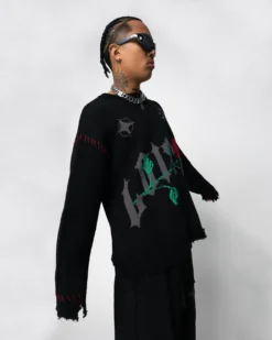 Loiter Fable Distressed Knit Sweater Black 11 Loiter Fable Distressed Knit Sweater Black -Champions Style 02045279 YB001 mens 040