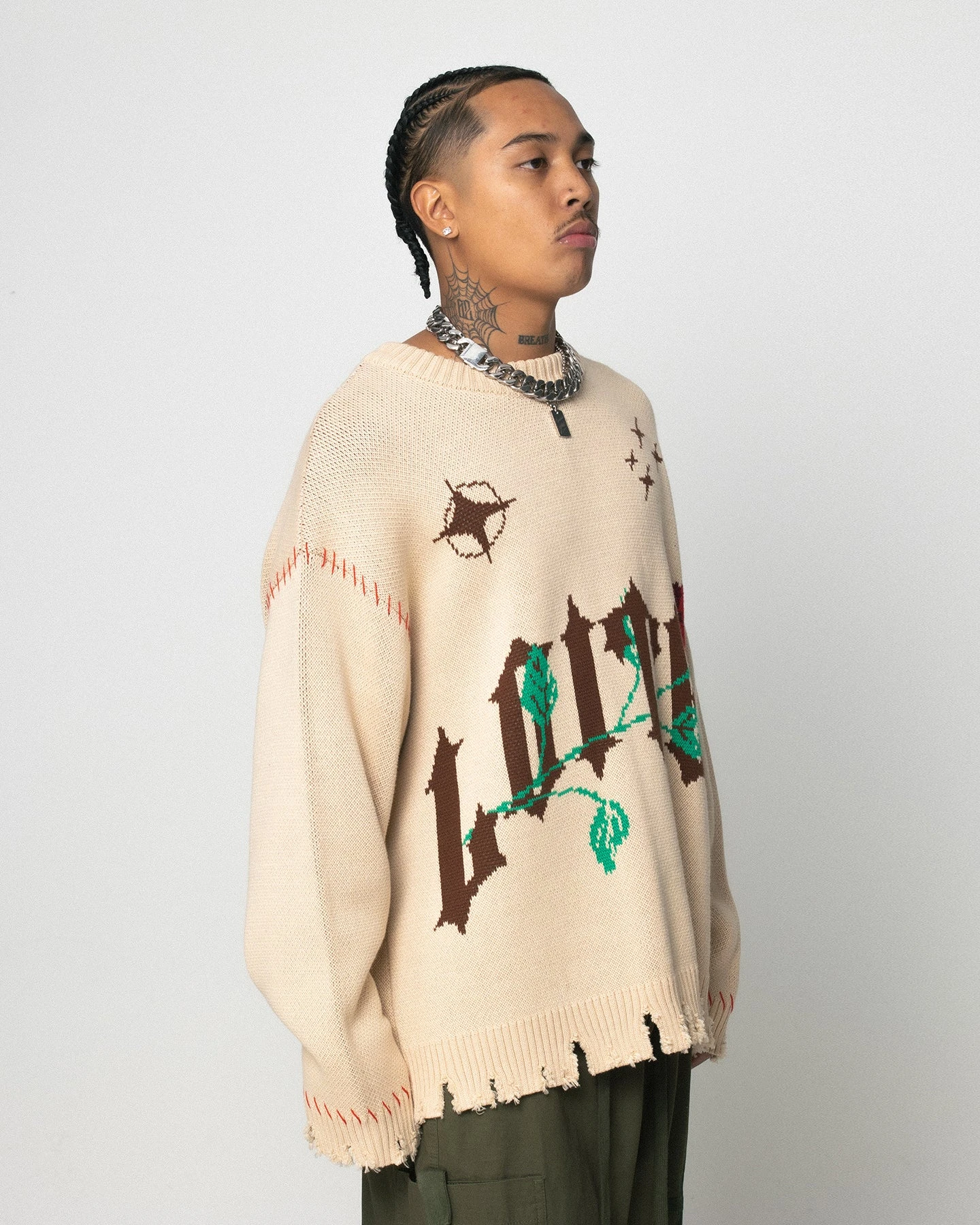 Loiter Fable Distressed Knit Sweater Stone 7 Loiter Fable Distressed Knit Sweater Stone - Image 7