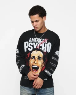 Rats Get Fat X American Psycho American Psycho Long Sleeve T-Shirt Black Wash