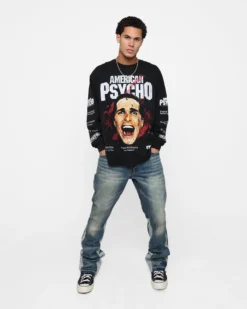 Rats Get Fat X American Psycho American Psycho Long Sleeve T-Shirt Black Wash -Champions Style 02045572 YB295 mens 0030