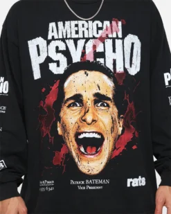 Rats Get Fat X American Psycho American Psycho Long Sleeve T-Shirt Black Wash -Champions Style 02045572 YB295 mens 0040