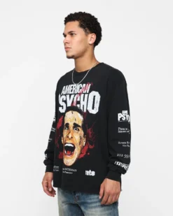 Rats Get Fat X American Psycho American Psycho Long Sleeve T-Shirt Black Wash -Champions Style 02045572 YB295 mens 0070