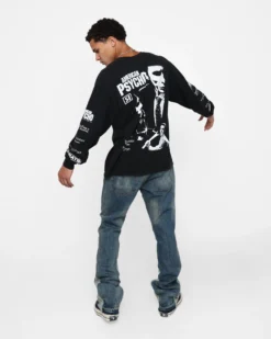 Rats Get Fat X American Psycho American Psycho Long Sleeve T-Shirt Black Wash -Champions Style 02045572 YB295 mens 0080